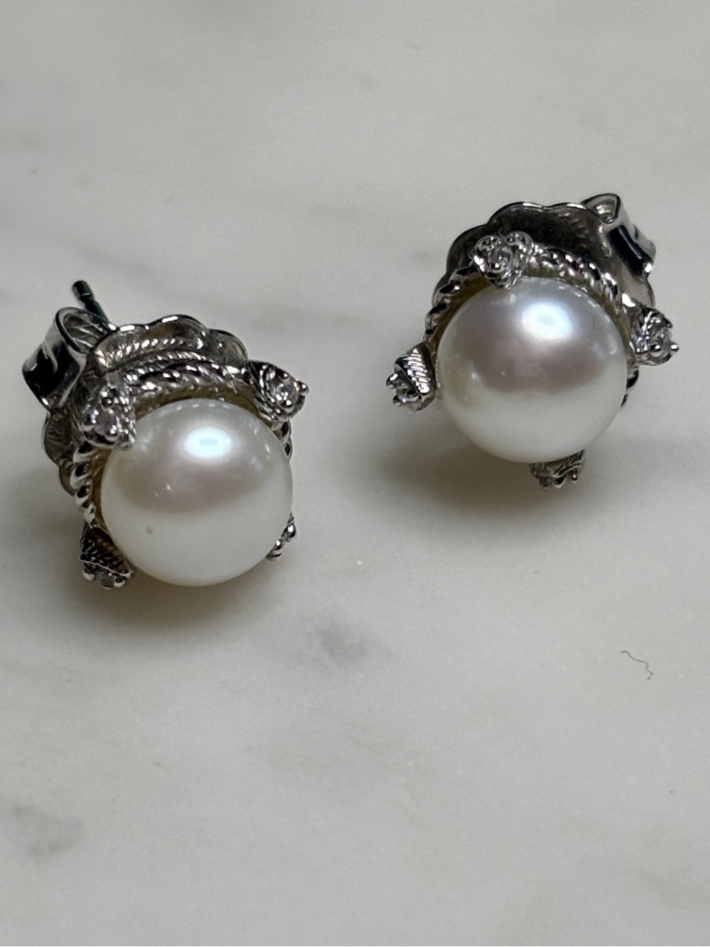Judith Ripka White Pearl and Silver Stud Earrings